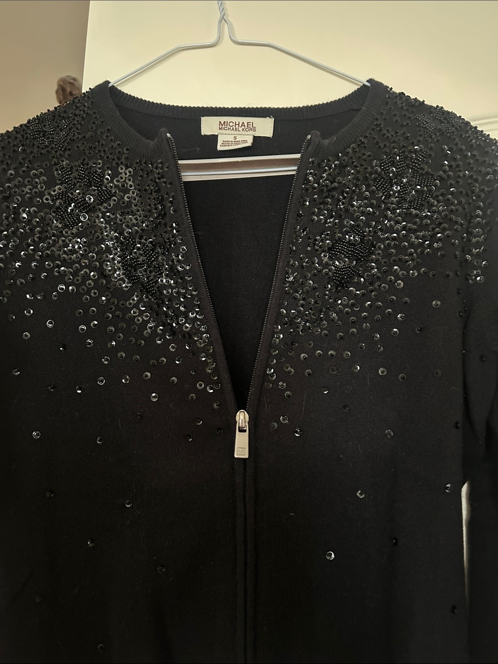 Michael Kors Black Beaded Open Cardigan